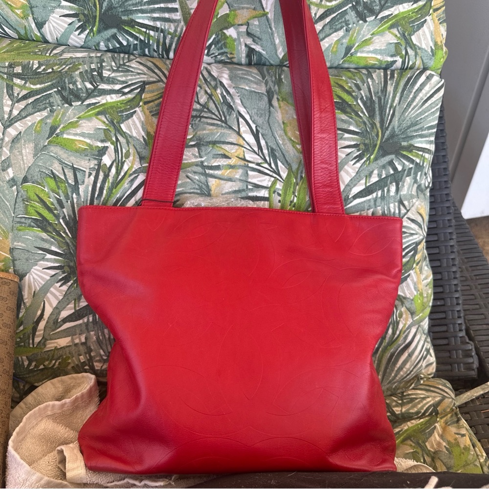 Elegant Red Leather Chanel Lambskin Tote Bag! original price $8500